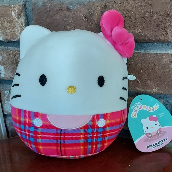 Squishmallows Sanrio Hello Kitty Pink Bow Plaid Plush Doll Tags 7 Inches 2023 - Picture 1 of 10